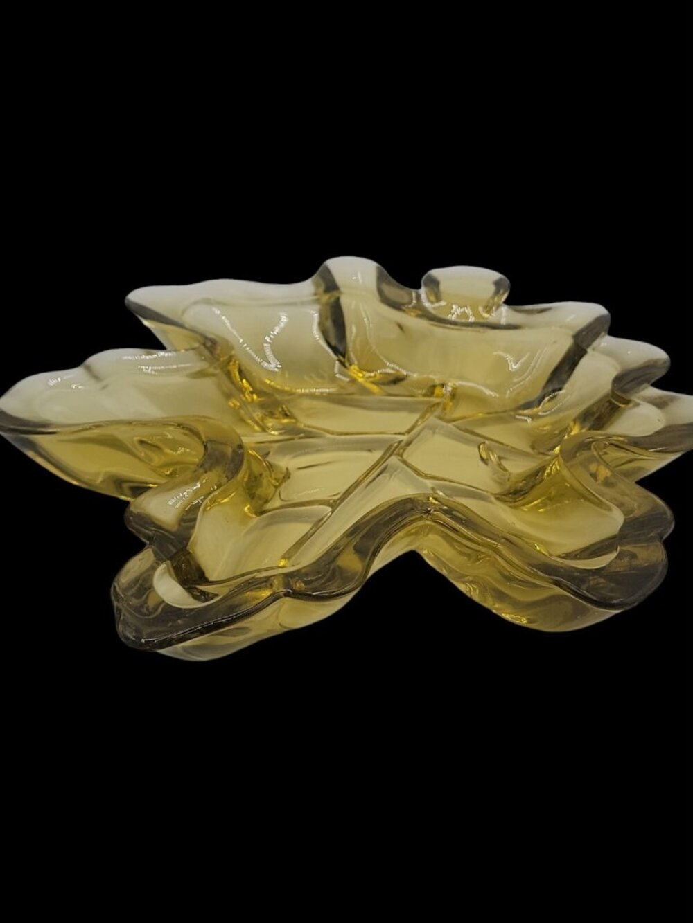 VTG Green Glass Maple Leaf Candy Dish Mid-Century Fall Trinket Bowl 8.5" X9" - Picture 11 of 13